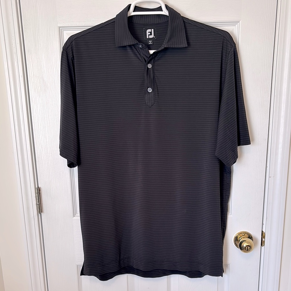FootJoy Men's Black and Gray Striped Short Sleeve Golf Polo Shirt Size Large